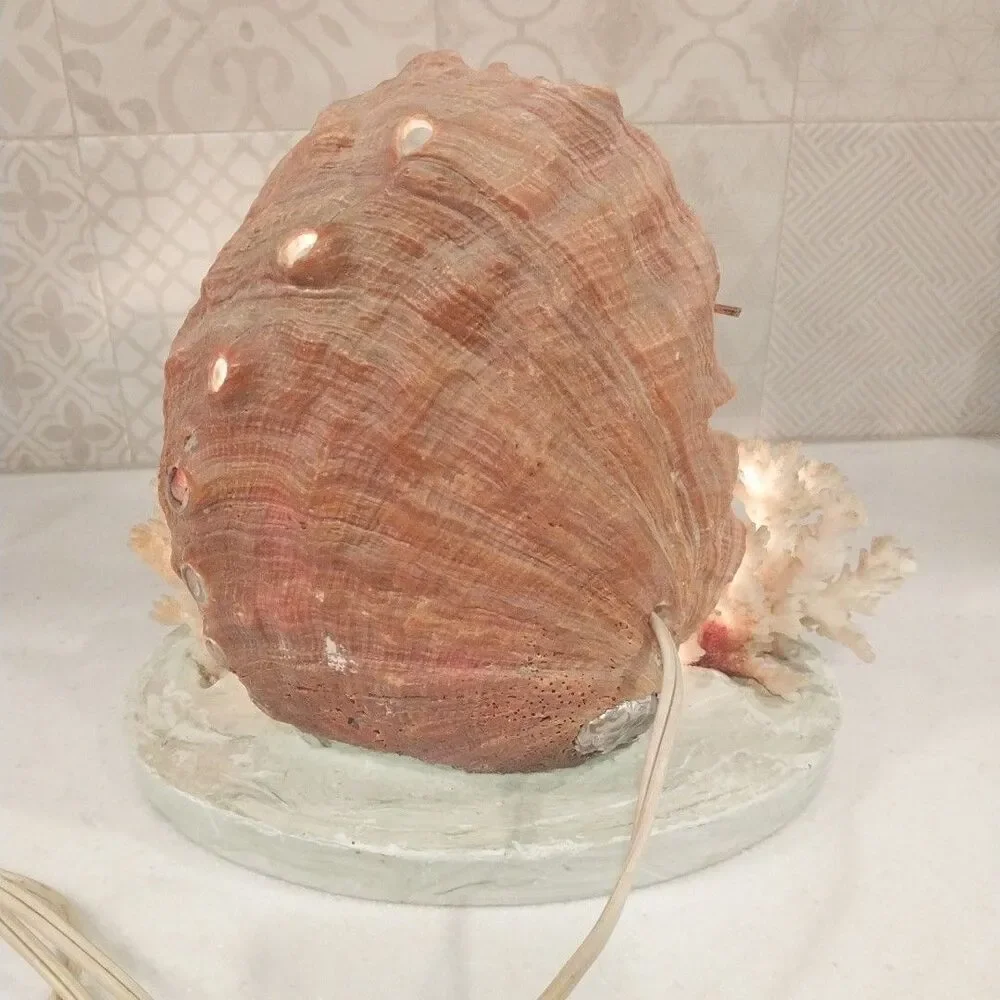 Vintage Abalone Shell Sailboat Lamp Handmade Nautical Coastal Coral Light Decor